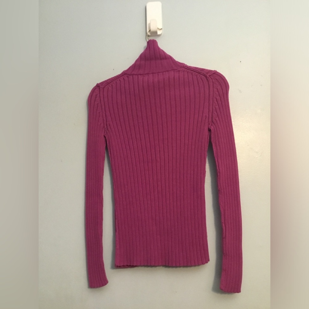 Moda International Ribbed Button-Front Turtleneck Sweater - Magenta - Picture 8 of 9